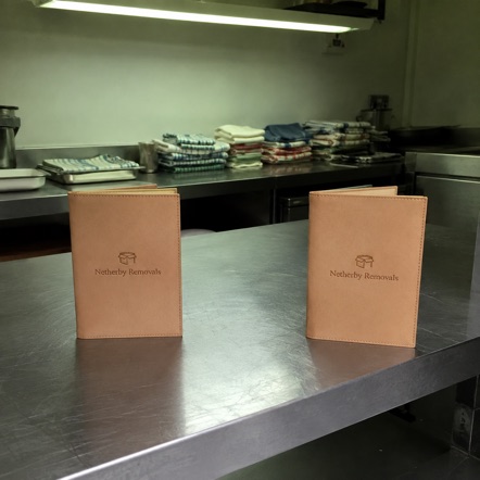 Menu covers with logo — customer photo
